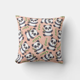 Personalised Panda Bamboo Leaf Pink Background Cushion