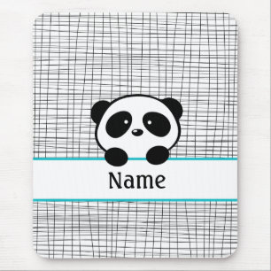 Personalised Panda Bear Aqua Black Mouse Pad