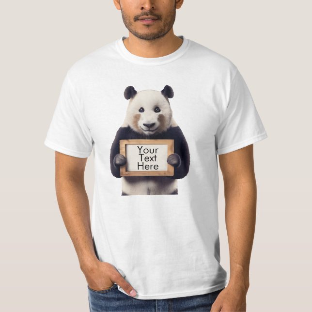 Personalised Panda Bear Holding Sign  T-Shirt (Front)
