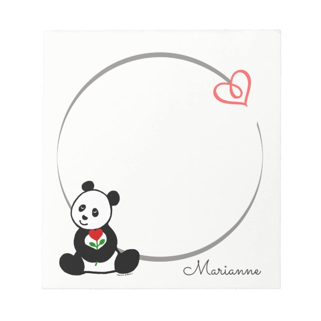 Personalised Panda Bear Tiny Heart Note Pad (Front)