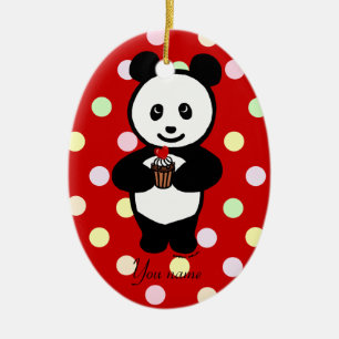 Personalised Panda Cartoon and Polka Dots Ceramic Ornament