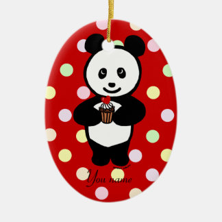 Personalised Panda Cartoon and Polka Dots Ceramic Ornament