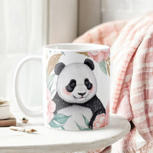 Personalised Panda with Floral Frame Coffee Mug