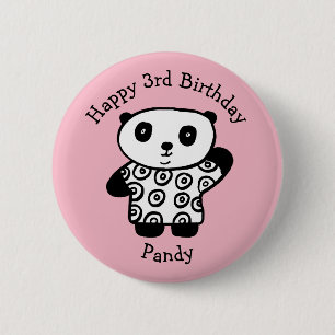 Personalised Pandy the Panda Happy Birthday 6 Cm Round Badge