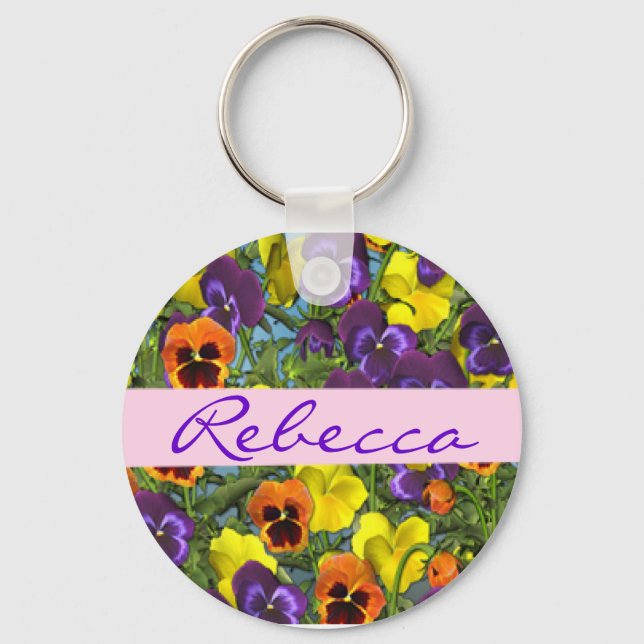 Personalised Pansies Floral Keychain (Front)