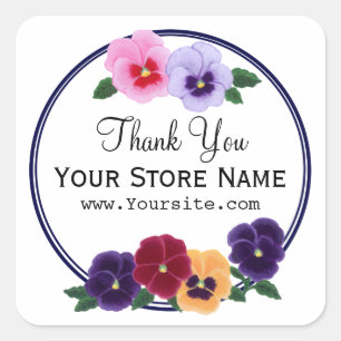 Personalised Pansies Floral Thank You Square Sticker
