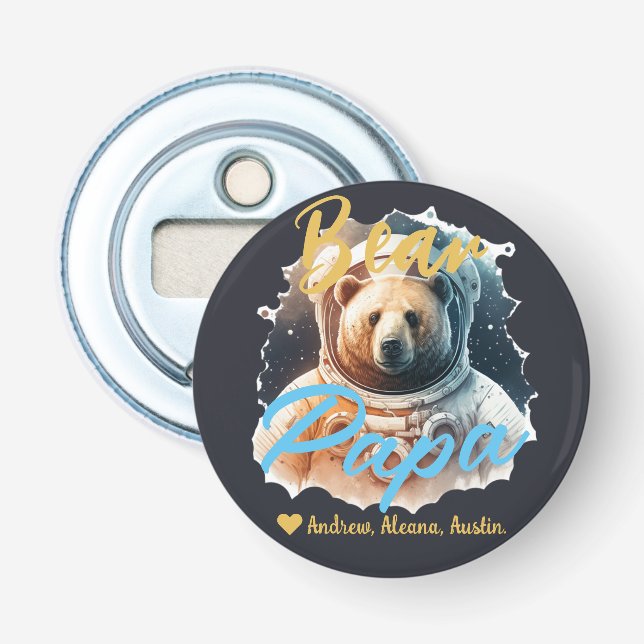 Personalised Papa Bear Simple chic Names Astronaut Bottle Opener (Front)