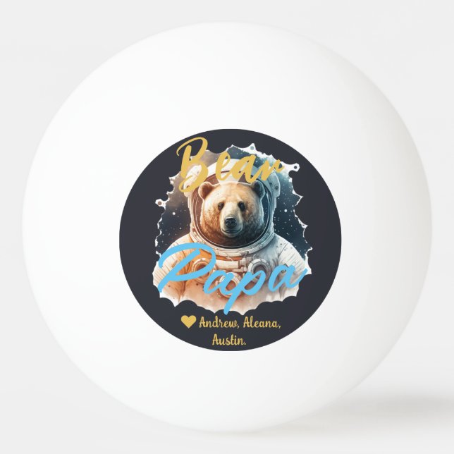 Personalised Papa Bear Simple chic Names Astronaut Ping Pong Ball (Front)