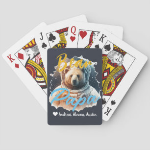 Personalised Papa Bear Simple chic Names Astronaut Playing Cards