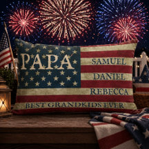 Personalised PAPA grandkids names American Flag