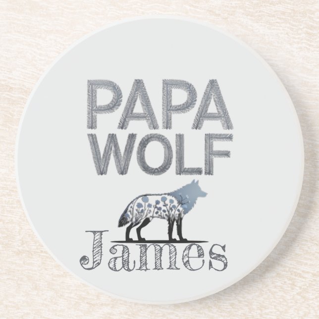 Personalised Papa Wolf Nature Silhouette Coaster (Front)