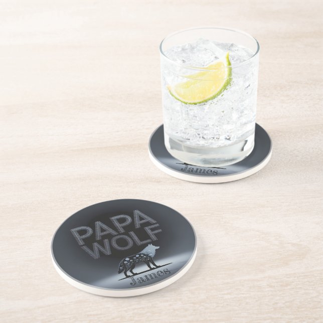 Personalised Papa Wolf Nature Silhouette Coaster (Side)