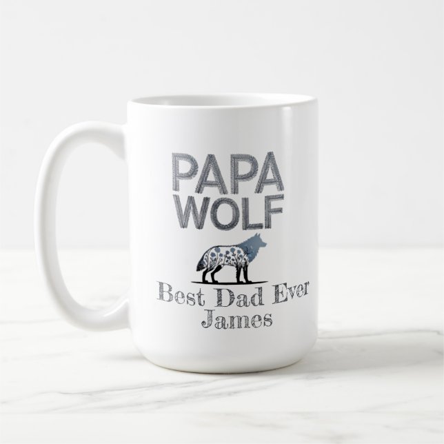 Personalised Papa Wolf Nature Silhouette Coffee Mug (Left)