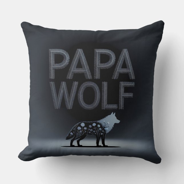 Personalised Papa Wolf Nature Silhouette Cushion (Front)