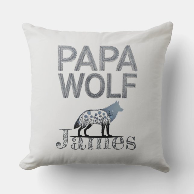 Personalised Papa Wolf Nature Silhouette Cushion (Front)