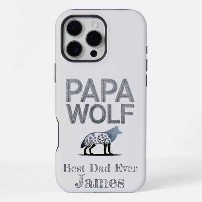 Personalised Papa Wolf Nature Silhouette iPhone Case (Back)