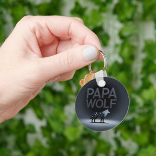 Personalised Papa Wolf Nature Silhouette Key Ring