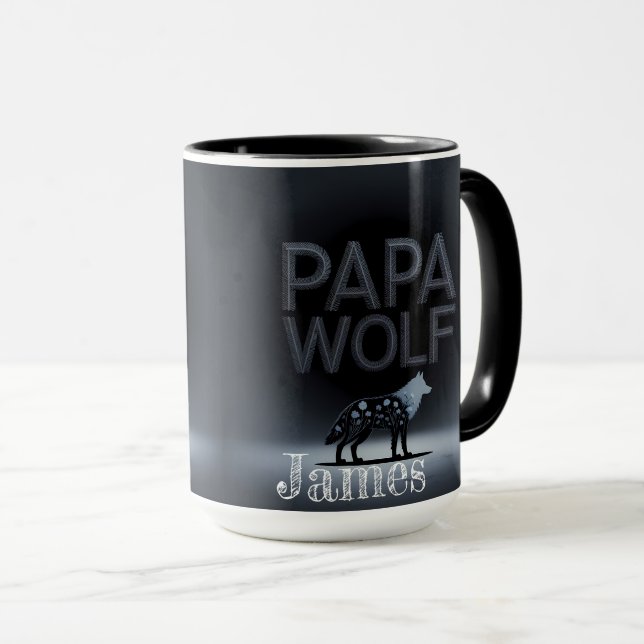 Personalised Papa Wolf Nature Silhouette Mug (Front Right)