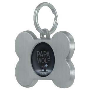 Personalised Papa Wolf Nature Silhouette Pet ID Tag