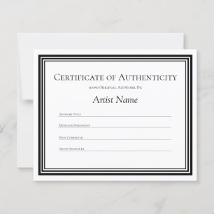 Personalised Paper Certificate of Authenticity Art