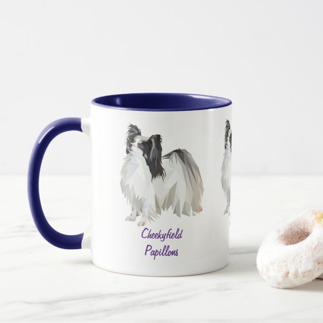 Personalised Papillon Dog Art Mug (With Donut)
