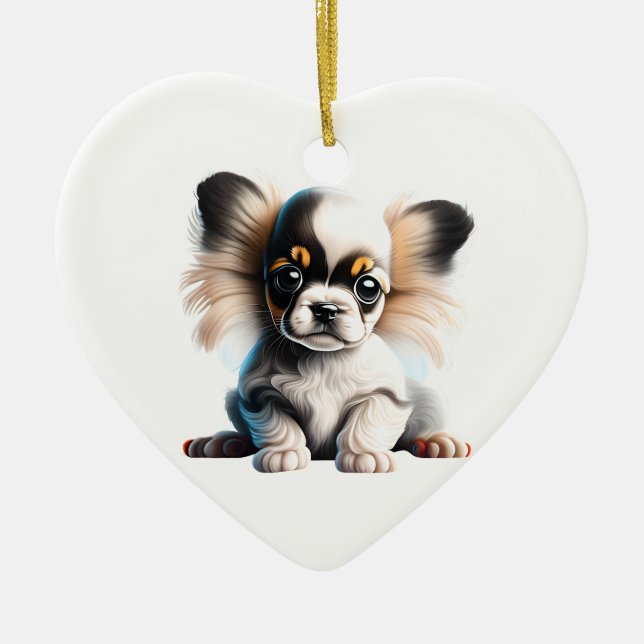 Personalised Papillon Puppy Ceramic Ornament (Front)