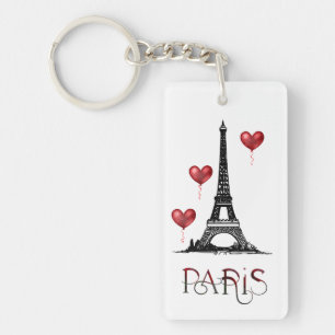 Personalised Paris, Eiffel Tower and Red Balloons Key Ring