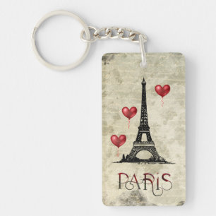 Personalised Paris, Eiffel Tower and Red Balloons Key Ring