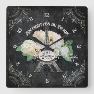 Personalised Paris Eiffel Tower Vintage Chalkboard Square Wall Clock