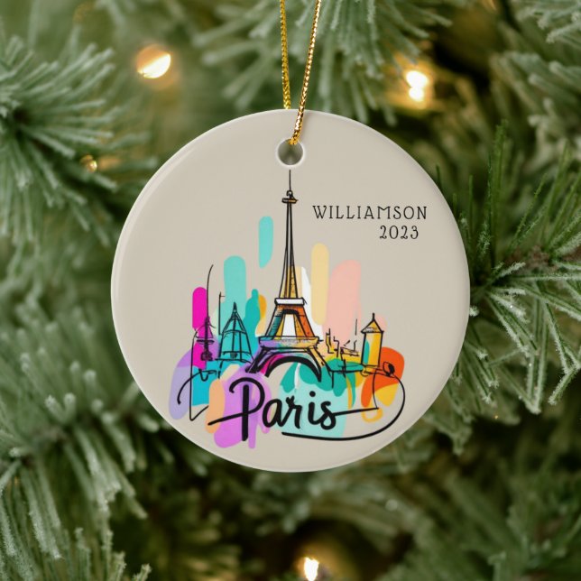 Personalised Paris France Christmas Holiday Ceramic Ornament (Tree)