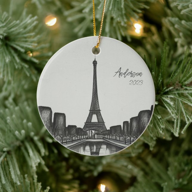 Personalised Paris France Christmas Holiday Ceramic Ornament (Tree)