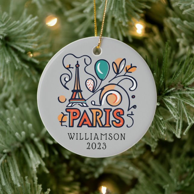 Personalised Paris France Christmas Holiday Ceramic Ornament (Tree)