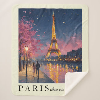 Personalised Paris Night Wall Art Poster Sherpa Blanket
