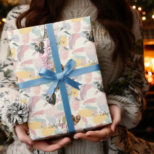 Personalised Parisian Romance with photos & names Wrapping Paper