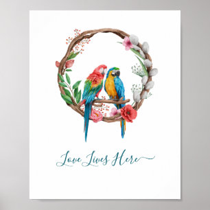 Personalised Parrots Macaw Birds Colourful Floral  Poster