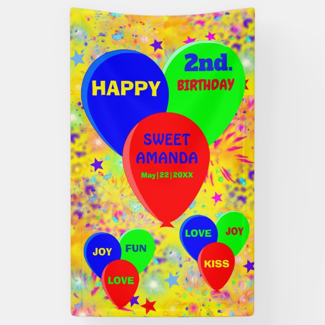 Personalised party banner colourful balloons  (Vertical)