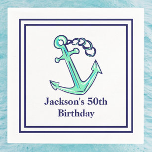 Personalised Party Navy Green Anchor Nautical  Napkin