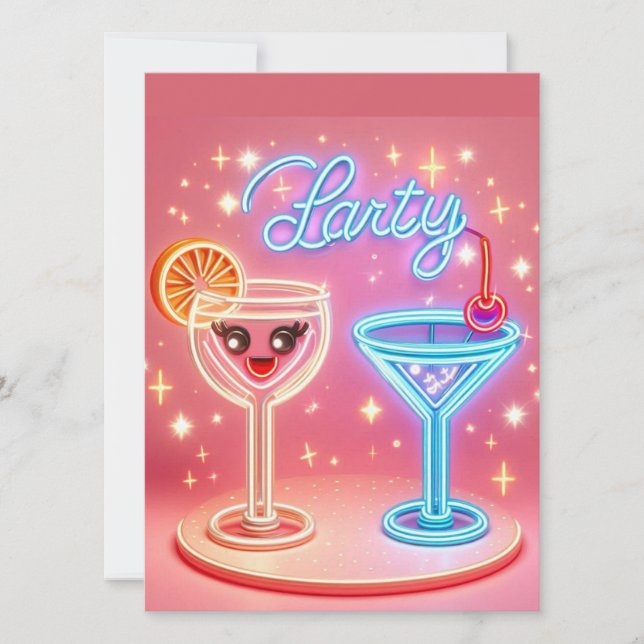 Personalised Party Time Neon Invitation (Front)