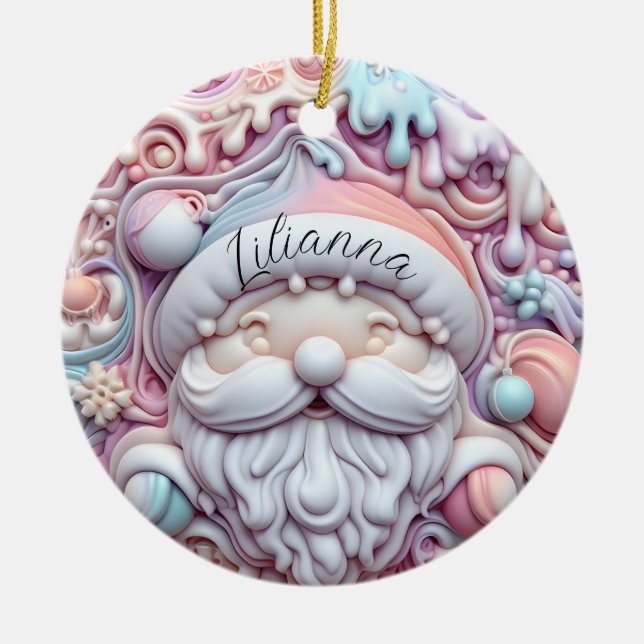 personalised pastel 3d santa clause ceramic ornament (Front)