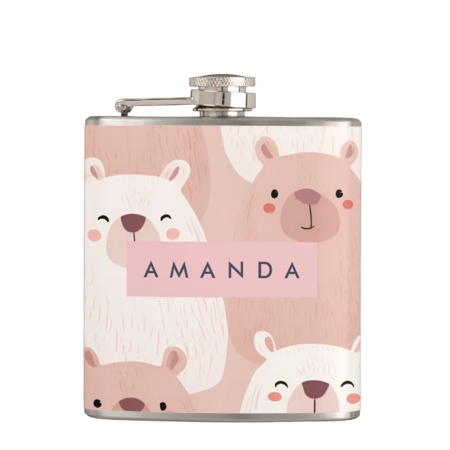 Personalised Pastel Adorable Capybara Hip Flask (Front)