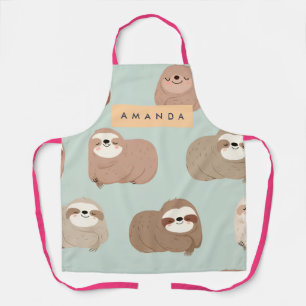 Personalised Pastel Adorable Sloth Pattern Apron
