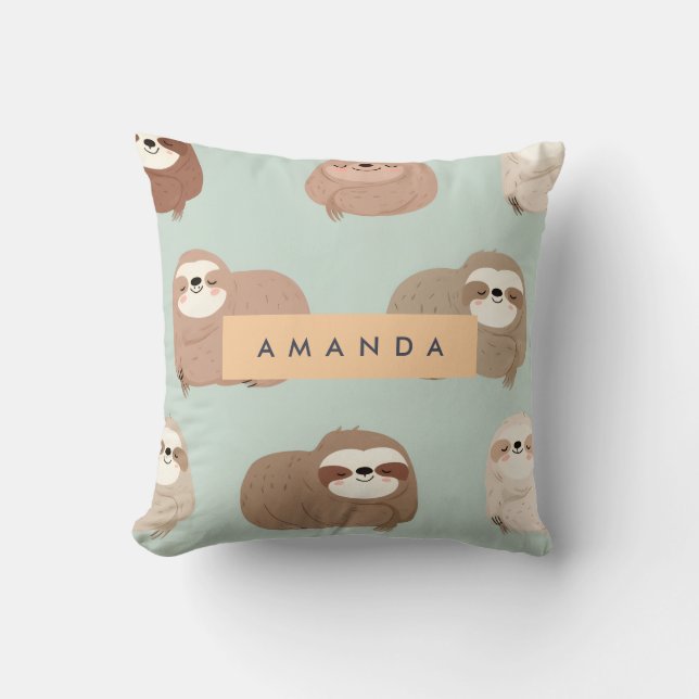 Personalised Pastel Adorable Sloth Pattern Cushion (Front)