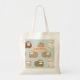Personalised Pastel Adorable Sloth Pattern Tote Bag