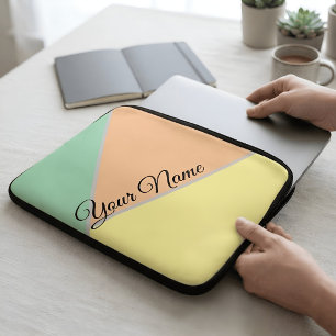 Personalised Pastel Aesthetic Mint Peach Geometric Laptop Sleeve