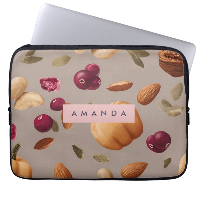 Personalised Pastel Autumn Harvest Nuts Pattern Laptop Sleeve (Front)