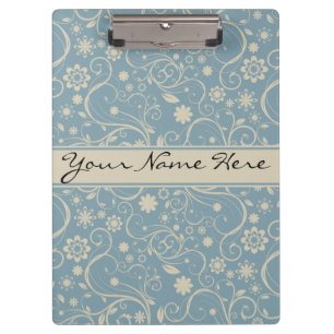 Personalised Pastel Blue and Taupe Floral Pattern Clipboard