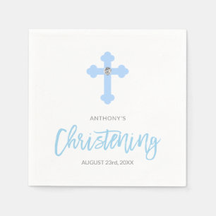 Personalised Pastel Blue Boy Cross CHRISTENING Napkin