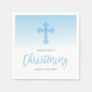 Personalised Pastel Blue Boy Cross CHRISTENING Napkin