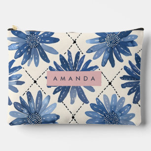 Personalised Pastel Blue Daisy Watercolor Accessory Pouch