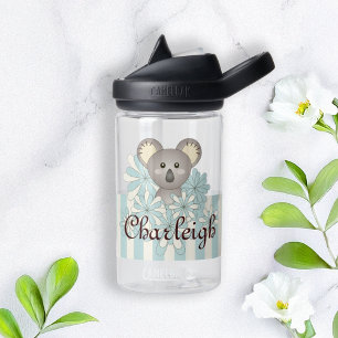 Personalised Pastel Blue Stripe Cute Koala Kids Water Bottle